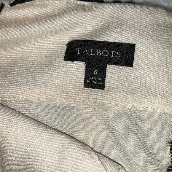 Talbots Sheath Dress Sz 6 Crochet White Black Chevron Short Sleeve Lined Modest - Picture 4 of 8
